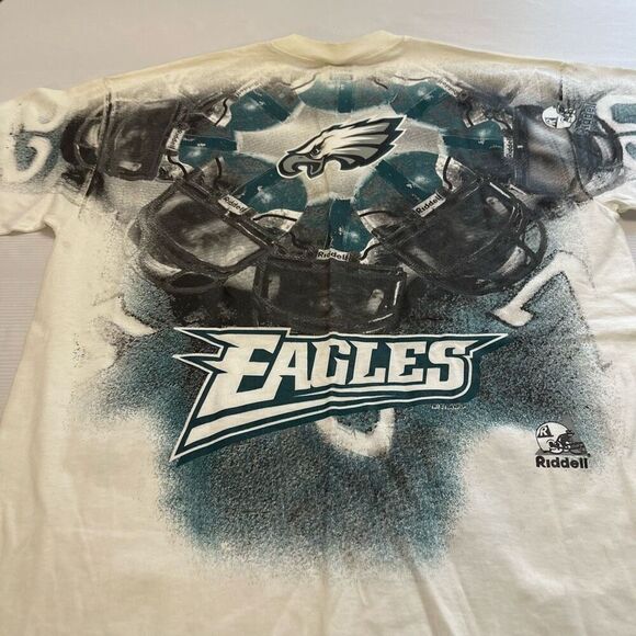 Riddell VTG Eagles AOP 90s All Over Print Single Stitch T-Shirt Size XL - Picture 9 of 10